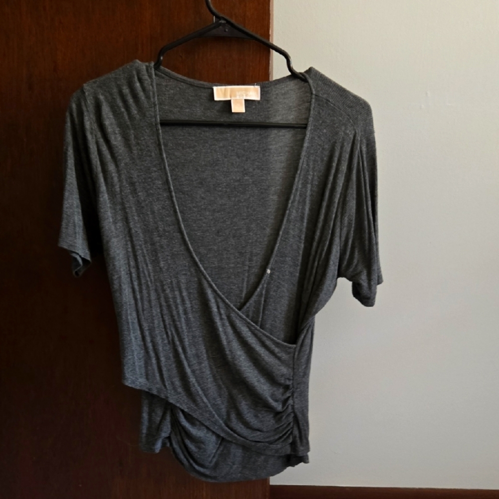 Michael Kors Charcoal Wrap Blouse